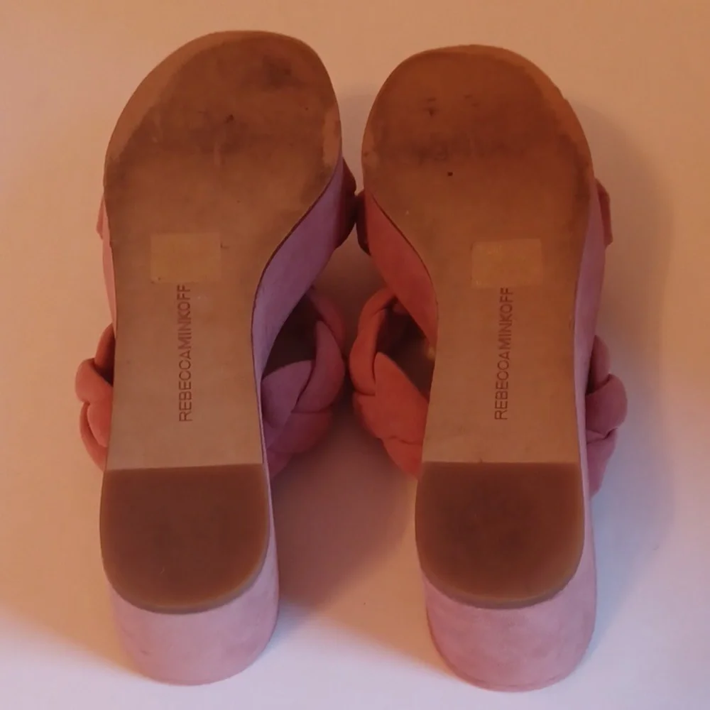 Rebecca Minkoff Imani Pink Braided Genuine Suede Platform Slide Sandals sz 7.5